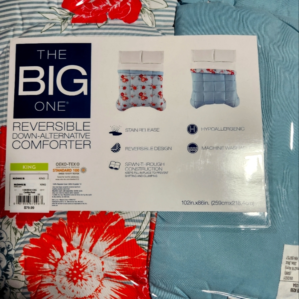 THE BIG ONE Reversible Down Alternative King Comforter Hypoallergenic